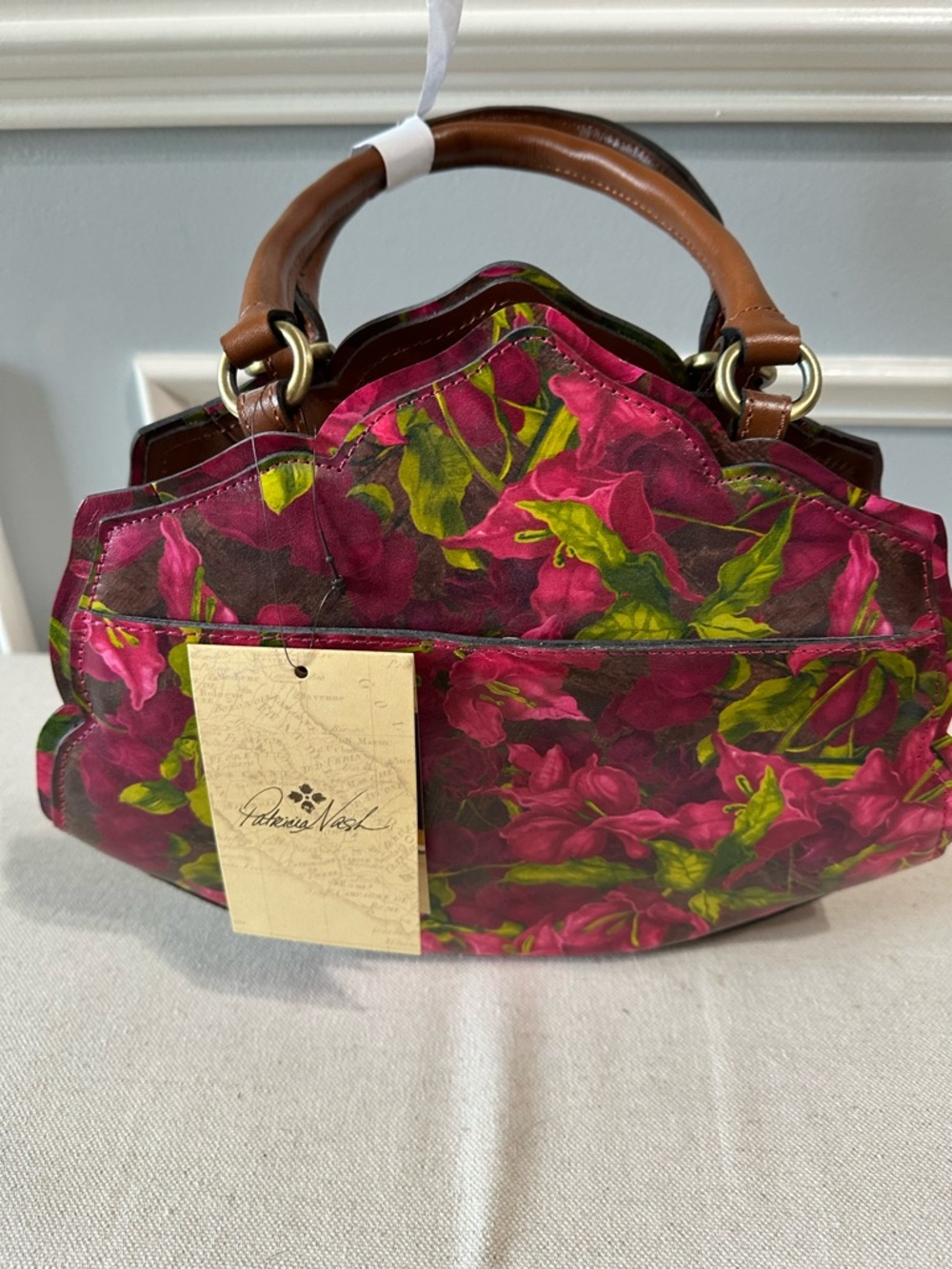 Patricia Nash Pink & Green Floral Petal Tote with Brown Handles - Picture 3 of 4